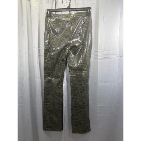 MNG Pants Womens 4 Olive Green Faux Croc Leather Coated High Rise Trousers Y2K - Picture 6 of 7